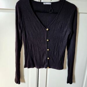 ZARA Black long sleeves ribbed sweater Size M